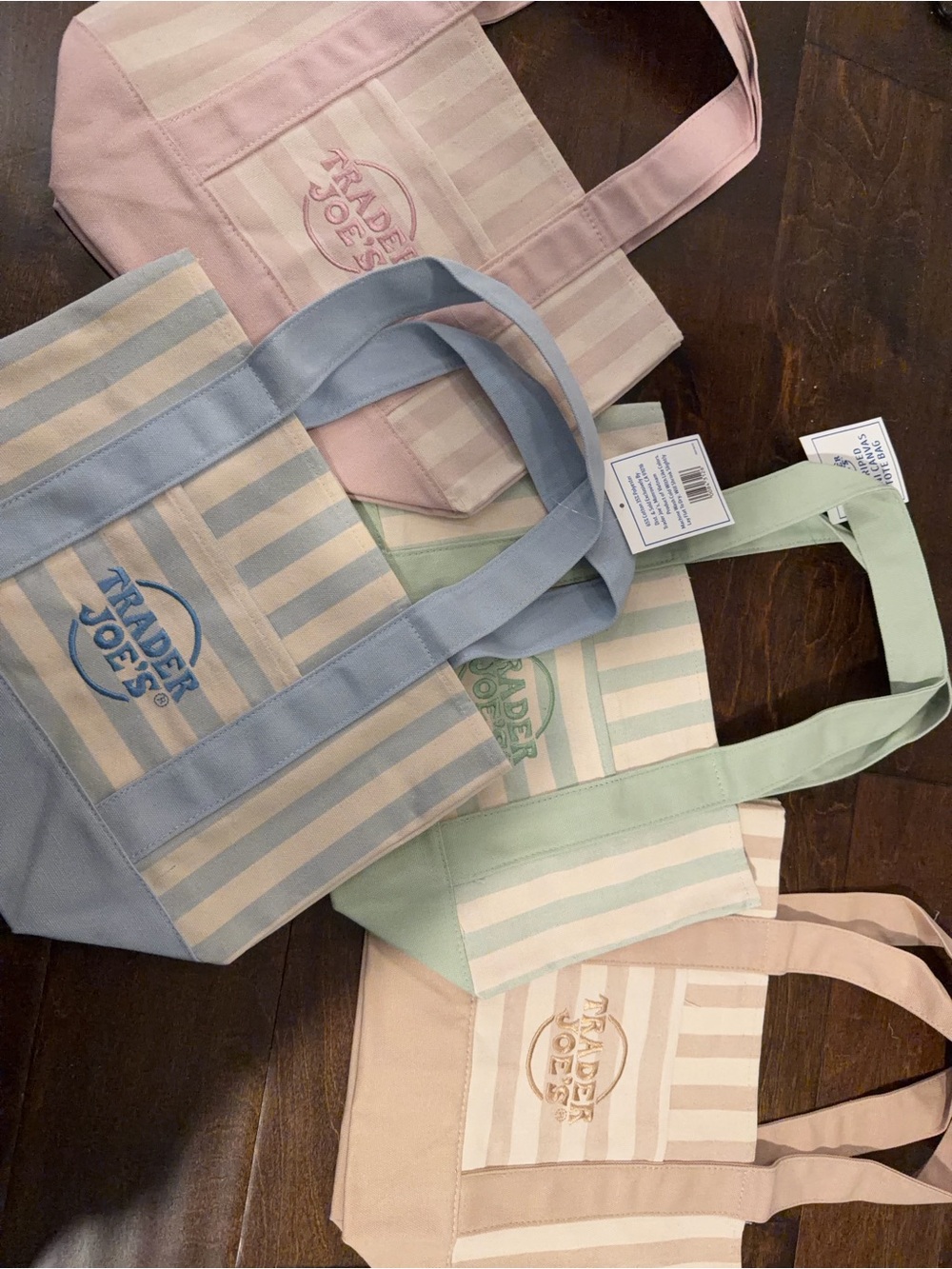 Trader Joe’s Pastel Stripe Tote Bag - Light Pink, Blue, Mint and NWT all 4 bags - Picture 3 of 4